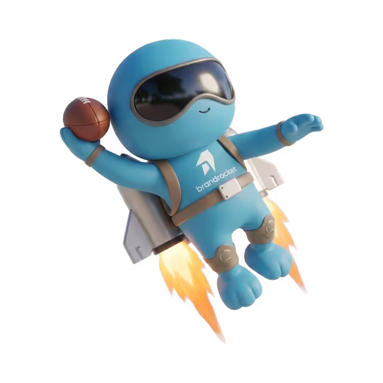 BrandRocket astronaut mascot throwing a football
