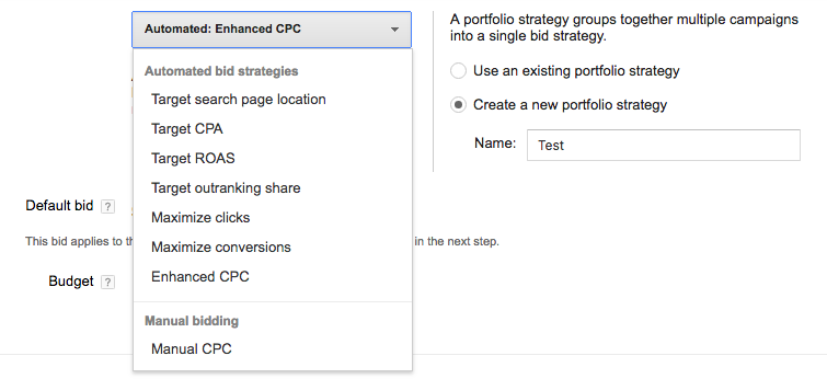 AdWords Smart Bidding Options