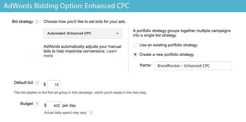 AdWords Bidding Options - Enhanced CPC