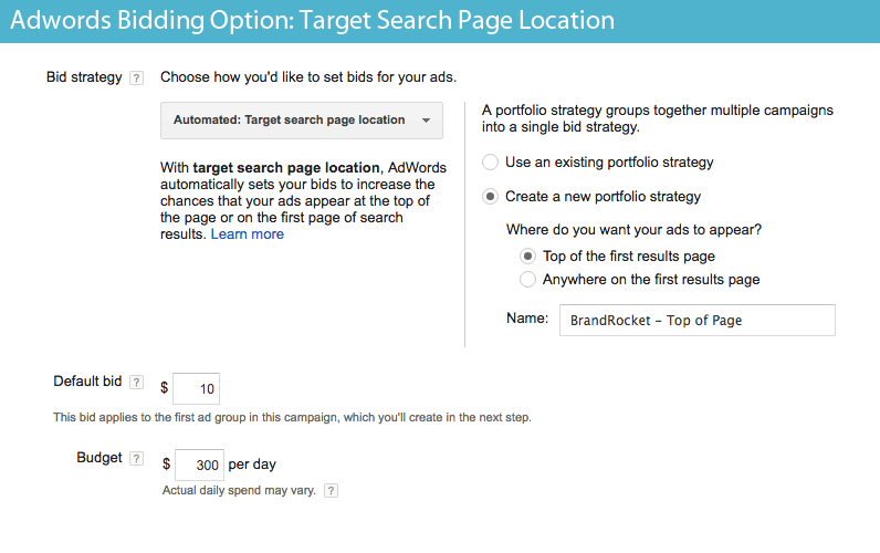 AdWords - Target Search Page Location